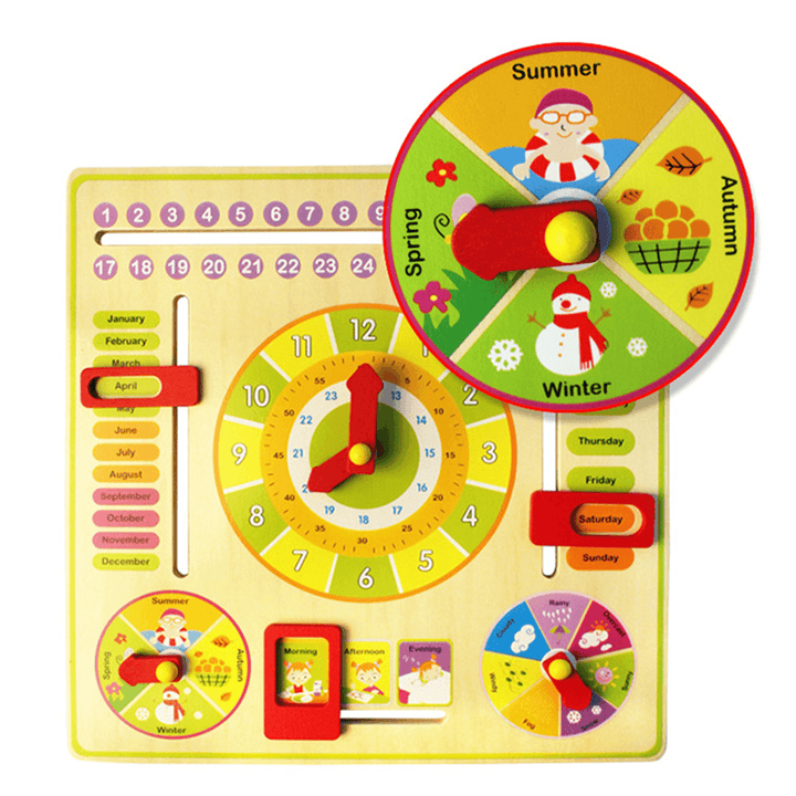 Wooden Multifunction Learning Clock Toy Alarm Calendar Cognition Educational Toys - MRSLM