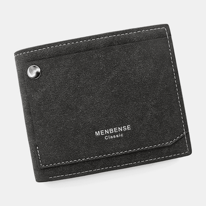 Men PU Matte Leather 9 Card Slot Card Holder Fashion Short Bifold Outer Button Coin Purse Money Clip Wallet - MRSLM