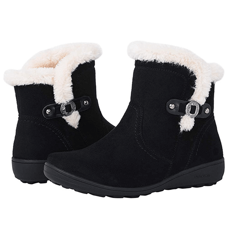 Women Winter Suede Warm Plush Lining Buckle Slip Resistant Ankle Snow Boots - MRSLM