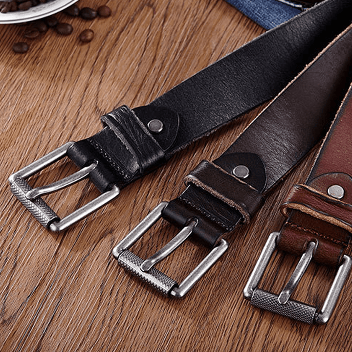 Genuine Leather Men'S Belt Casual Waistband Waist Strap Smooth Pin Retro Belt - MRSLM