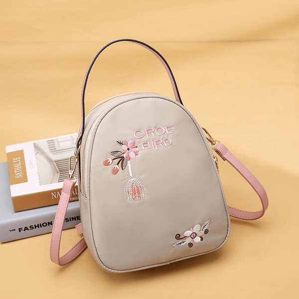 Women Oxford Embroidery Ethnic Multi-Carry Earphone Backpack Shoulder Bag Handbag - MRSLM