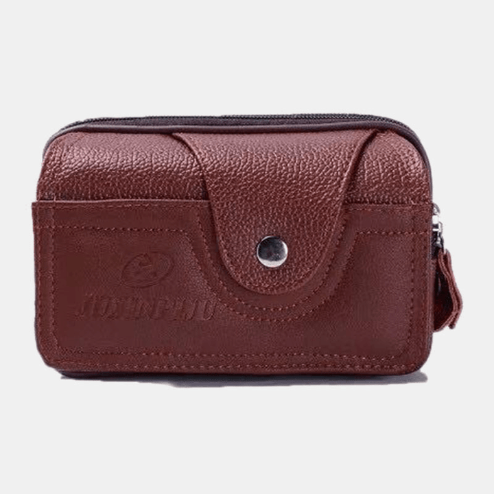Men PU Leather Three-Layers Multifunction Waterproof Vintage Business 5.8 Inch Phone Bag Waist Bag - MRSLM