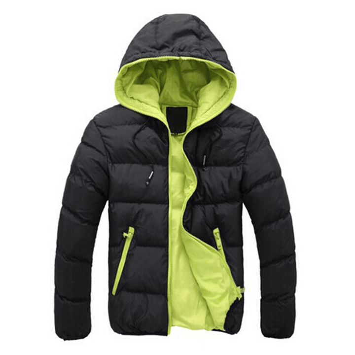 Mens Winter Thermal Contrast Color Outdoor Warm Hooded Padded Jacket - MRSLM