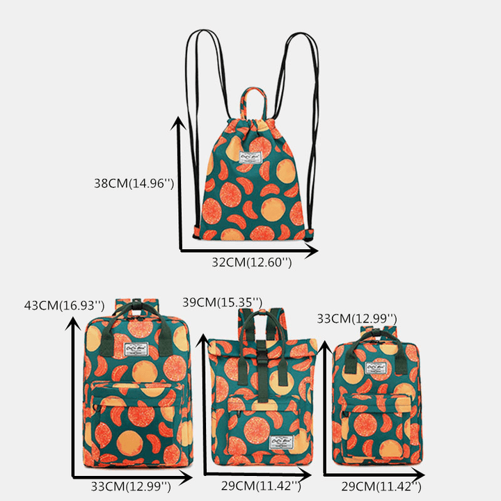 Women Waterproof Large Capacity Print Casual Backpack Drawstring Pocket - MRSLM