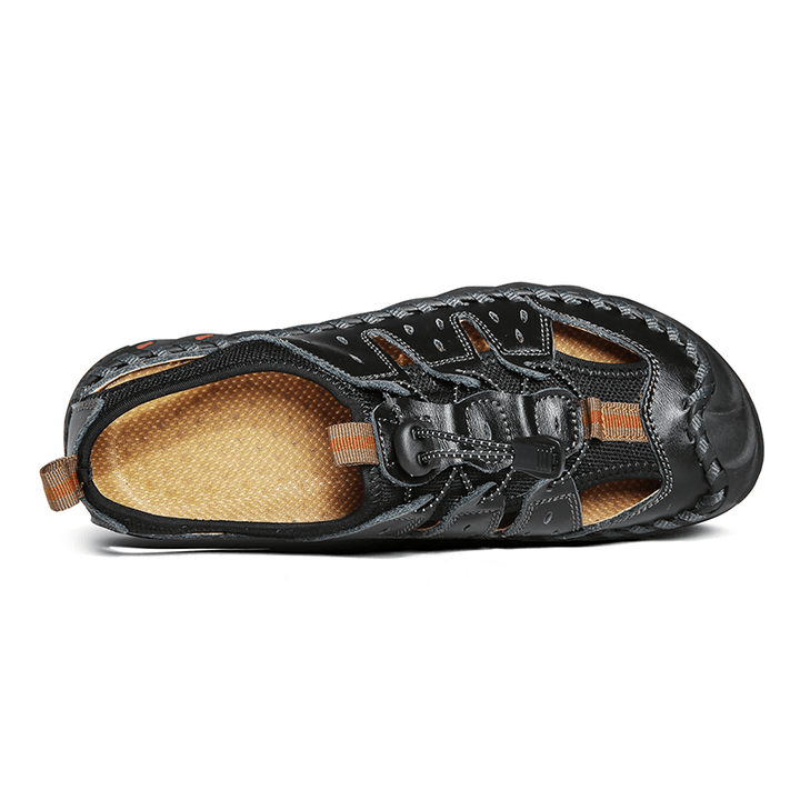 Men Hand Stitching Leather Non Slip Soft Sole Outdoor Sandals - MRSLM