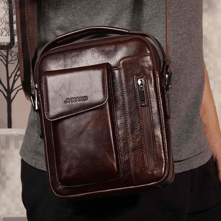 Men Vintage Genuine Leather Crossbody Bag Shoulder Bag Business Bag - MRSLM