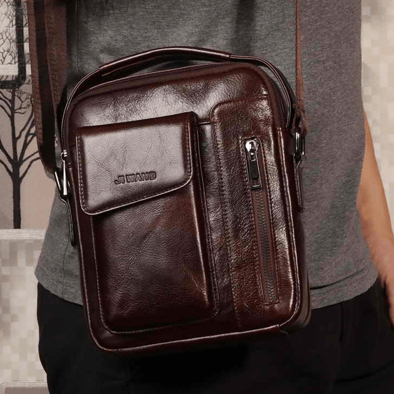 Men Vintage Genuine Leather Crossbody Bag Shoulder Bag Business Bag - MRSLM