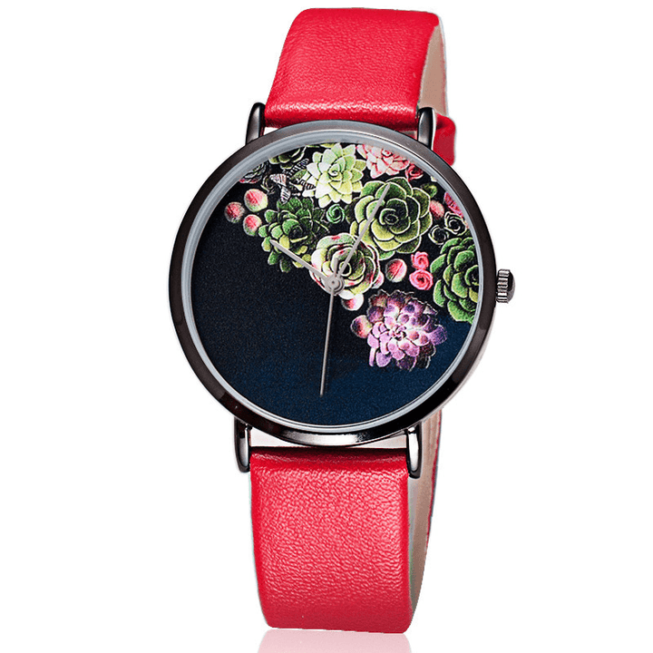 BAOSAILI 1011 Fashion Women Ultra-Thin Watch Case Flower Pattern Dial Leather Strap Quartz Watch - MRSLM