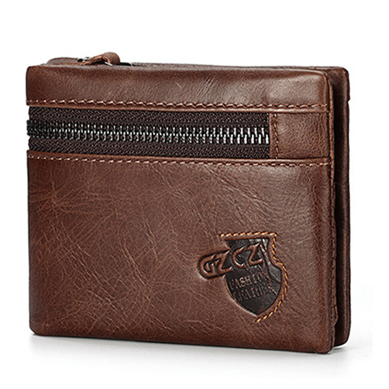 Vintage Genuine Leather 11 Card Slots Coin Bag Trifold Walle - MRSLM