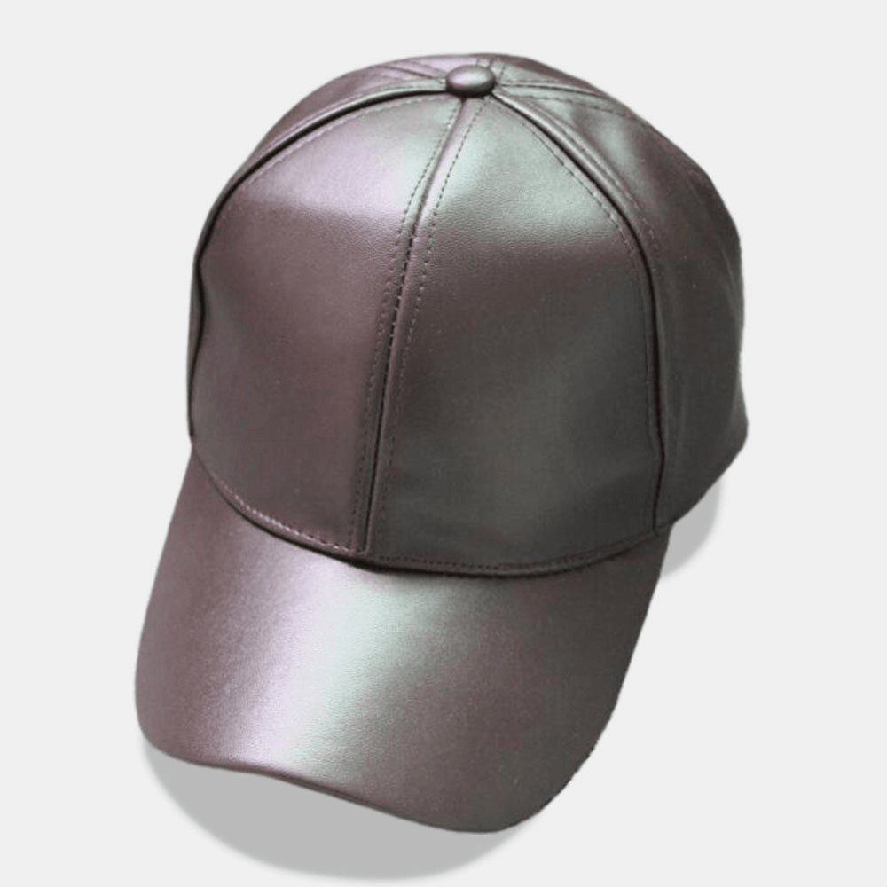 Unisex PU Leather Solid Color Light Plate Hip-Hop Style Curve Brim Visor Baseball Hat - MRSLM