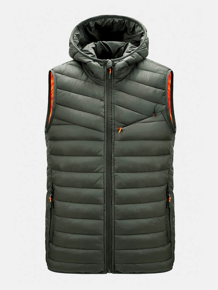 Mens Warm Solid Color Zipper Pocket Solid Color Sleeveless Hooded Padded Gilet Vests - MRSLM