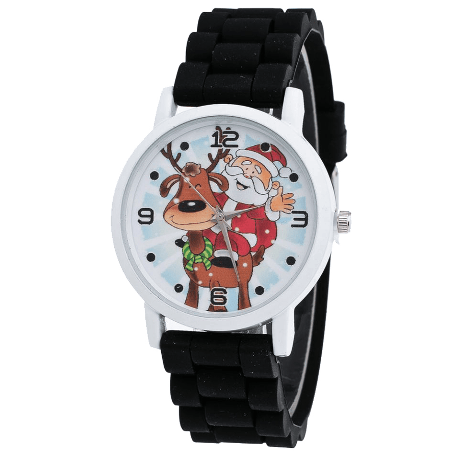 Cartoon Santa Claus and Reindeer Pattern Silicone Strap Watch Cute Kid Watch Fashion Children Quartz Watch - MRSLM