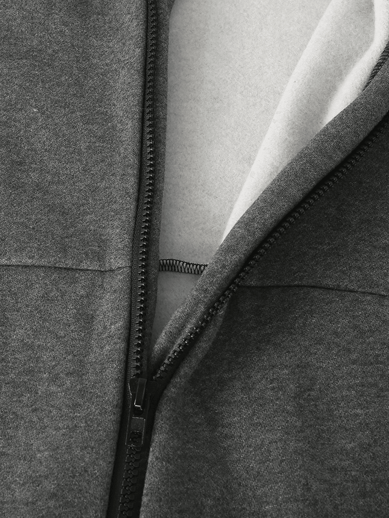 Mens Cotton Solid Hooded Pocket Long Sleeve Home Jumpsuit Zipper Sleepwear - MRSLM
