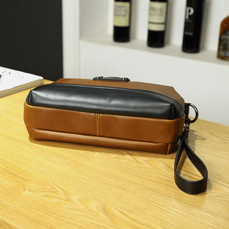 Men PU Leather Solid Color Anti-Theft Casual Phone Bag Crossbody Bag Shoulder Bag - MRSLM