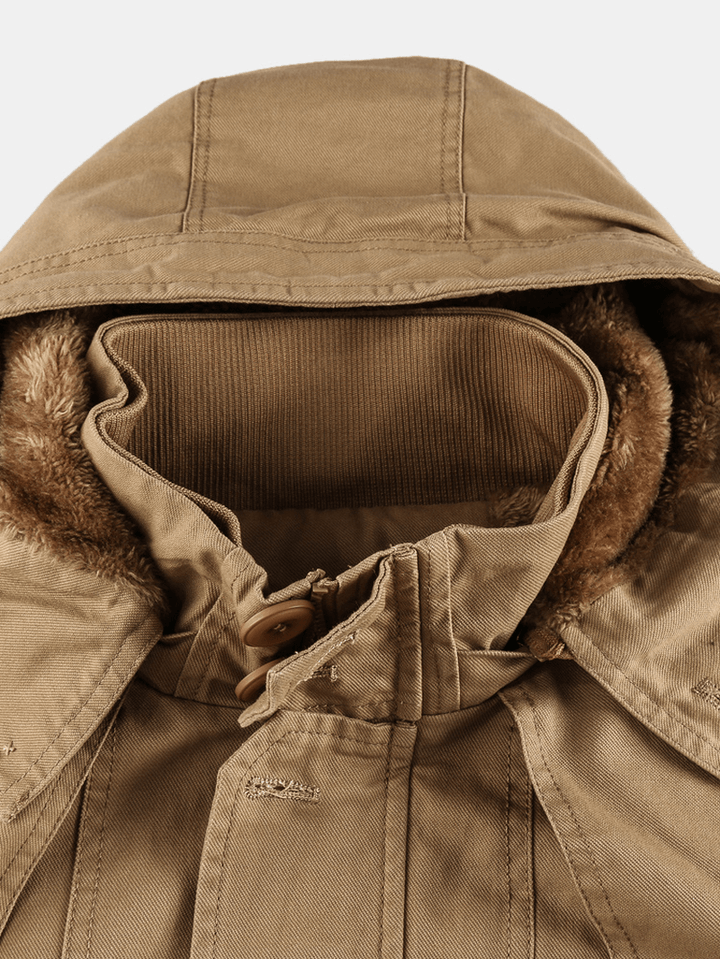 Mens Cotton Zipper through Pocket Thick Hooded Jackets - MRSLM
