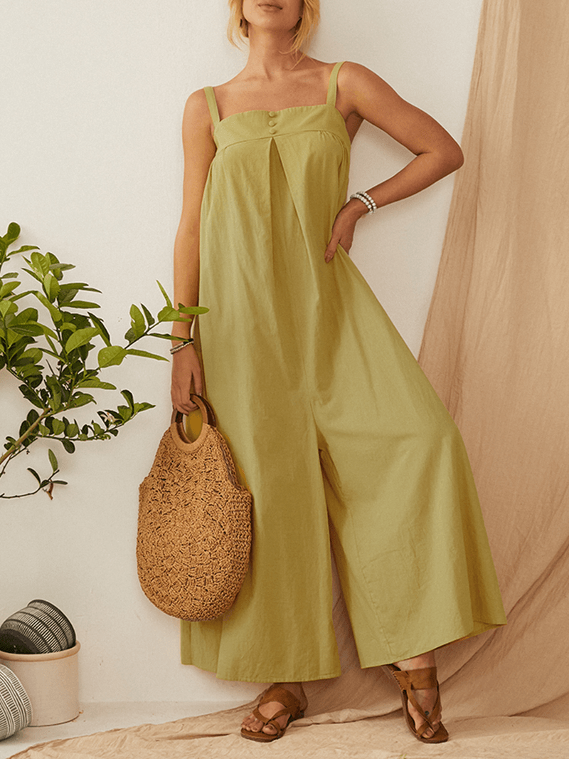 Solid Color Straps Pleated Daily Casual Jumpsuit for Women - MRSLM