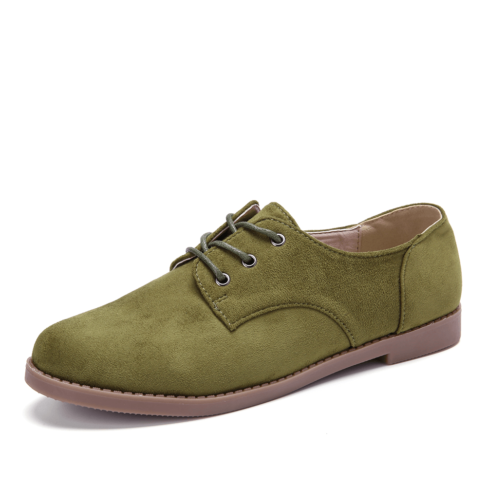 LOSTISY Suede Lace up Solid Color Casual Formal Flat Shoes - MRSLM