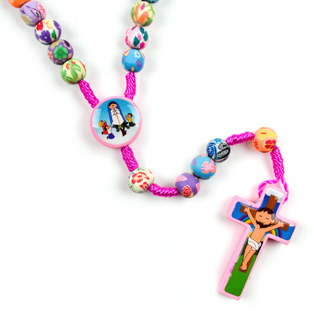 Hand-Knotted round Beads Solid Wood Children'S Cross - MRSLM