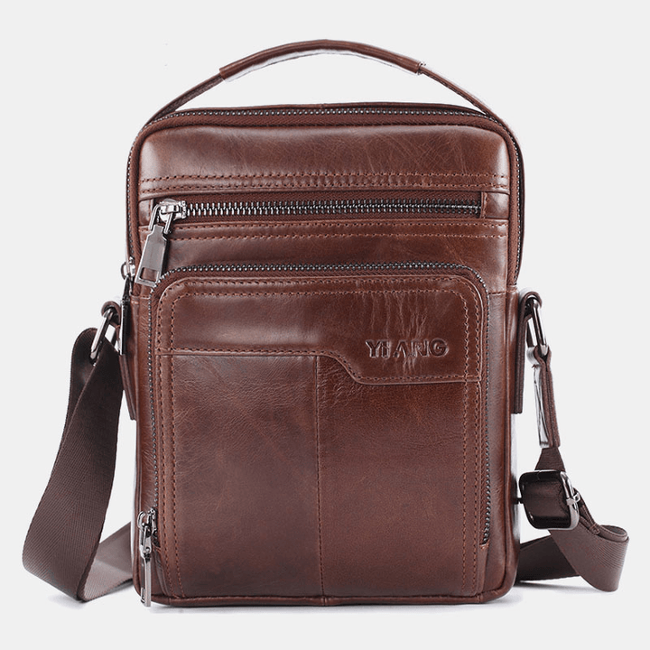 Men Genuine Leather Large Capacity Shoulder Baq Crossbody Bag - MRSLM
