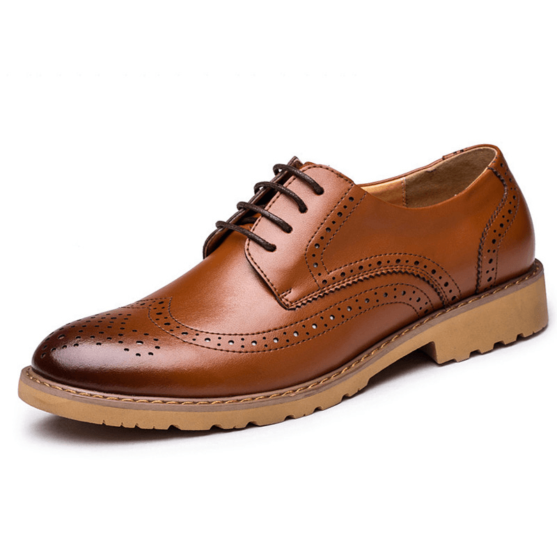 Genuine Leather Brogue Carved Business Casual Oxfords - MRSLM