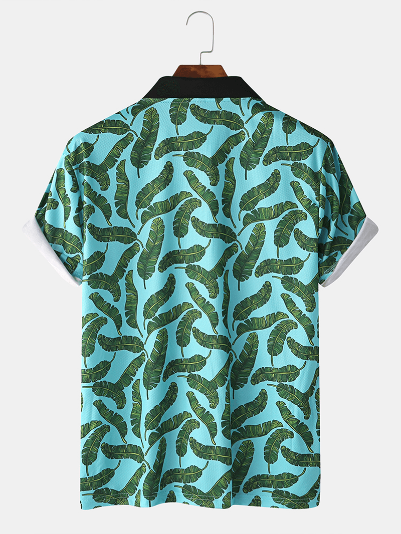 Men Casual Holiday Banana Leaf Print Golf Shirt - MRSLM