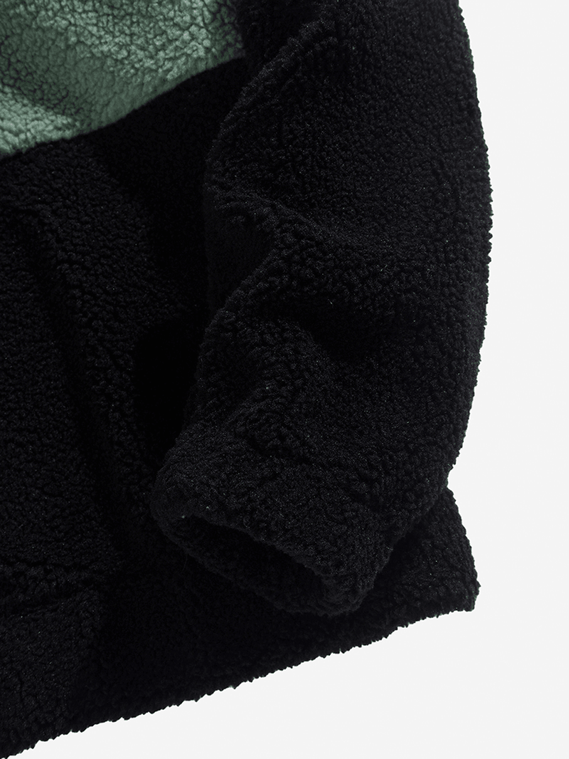 Men Fleece Patchwork Colorblock Stand Collar Zip Jackets - MRSLM