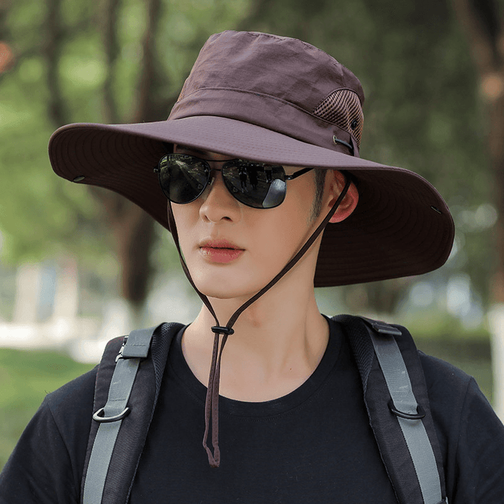 Men'S Big Brim Sun Protection Fishing Fisherman Hat - MRSLM