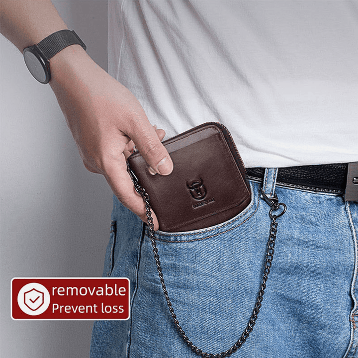 BULLCAPTAIN Men Genuine Leather Multifunction Bifold Zipper Wallets RFID Anti-Magnetic Multi-Card Slot Card Holder Coin Purse - MRSLM