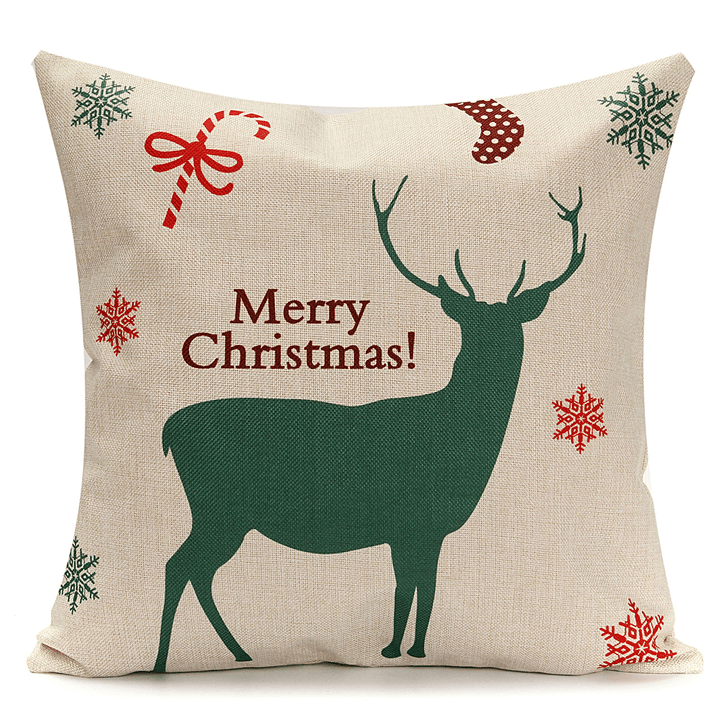 45X45Cm Christmas Tree Red Deer Gift Fashion Cotton Linen Pillow Case Santa Claus Home Decor - MRSLM