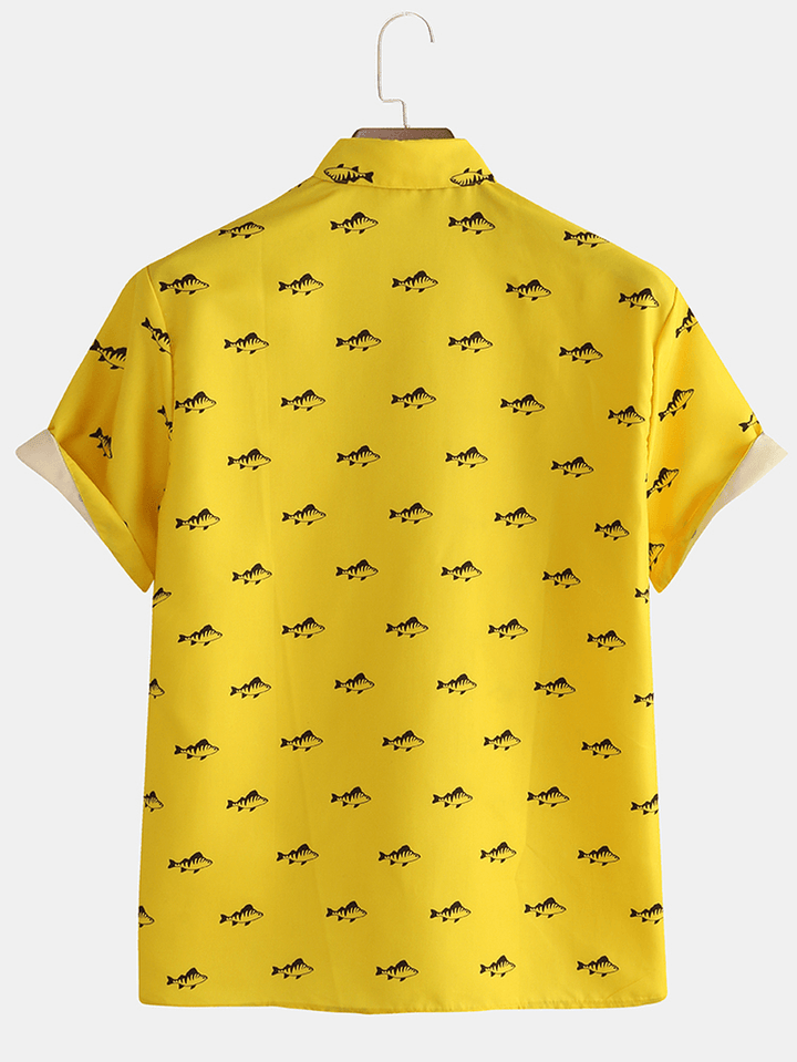 Mens New Fashion Casual Fish Printed Short Sleeve Shirts - MRSLM