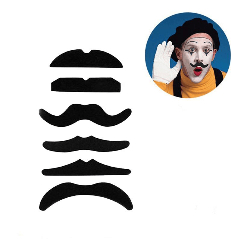 12Pcs Halloween Fake Self-Adhesive Stick-On Mustache Disguise Novelty Toys Set for Halloween Masquerade Party - MRSLM