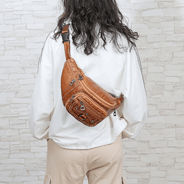 Women Solid Rivet Vintage Crossbody Bag Chest Bag Shoulder Bag - MRSLM