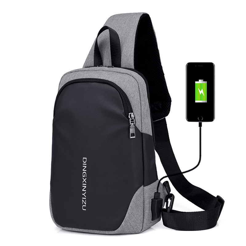 Men Nylon Leisure Waterproof Chest Bag Large Capacity Crossbody Bag with USB Charging - MRSLM