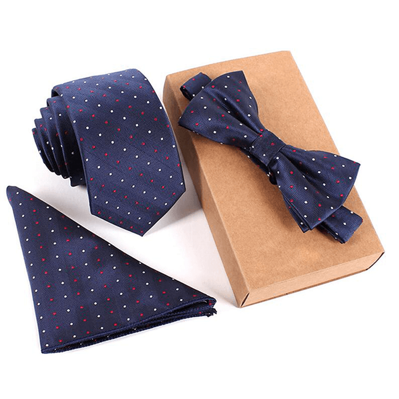 Mens Fashion Business Tie Sets Neck Tie Bow Tie Pocket Square Towel 3 Pieces Party Tie - MRSLM