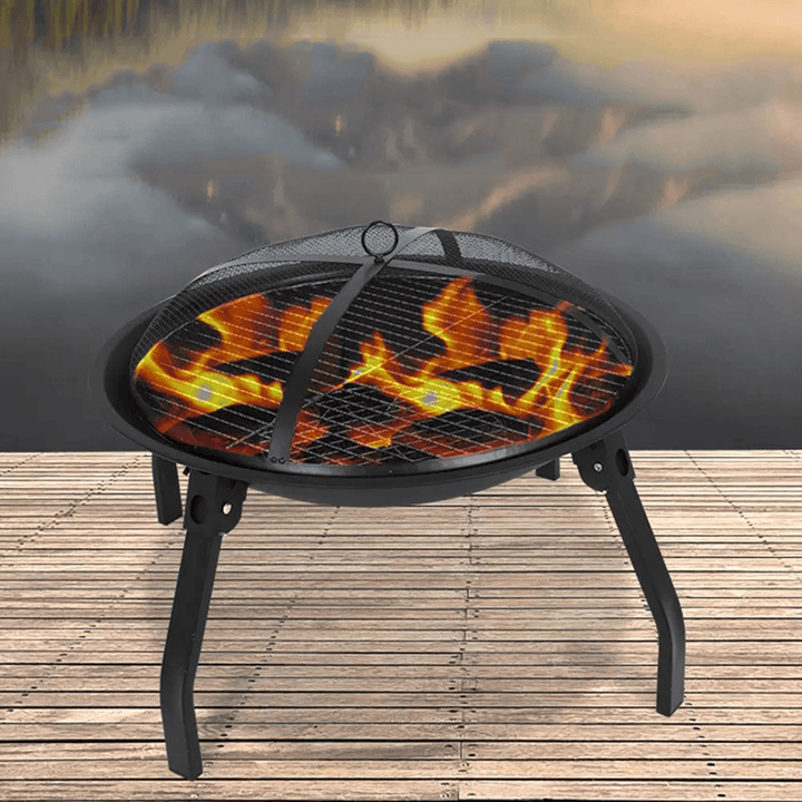 Ipree® 22Inch Fire Pit Portable Outdoor Wood Burning Steel Firepits BBQ Grill Camping Picnic Travel Garden Patio - MRSLM