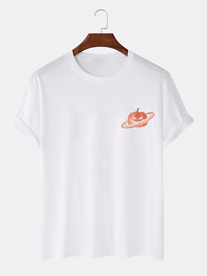 100% Cotton Mens Halloween Pumpkin Print Short Sleeve T-Shirts - MRSLM