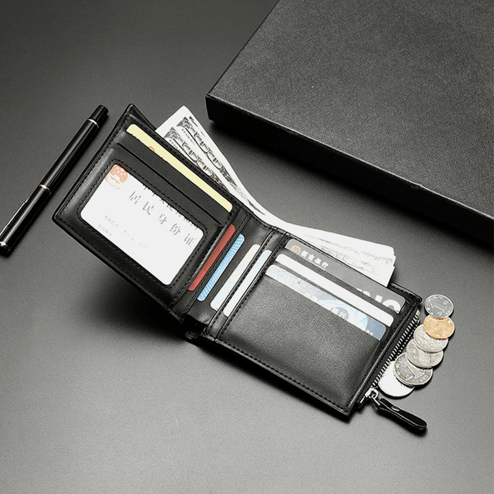 Men Faux Leather Thin Wallet Card Holder Zipper Coin Bag - MRSLM