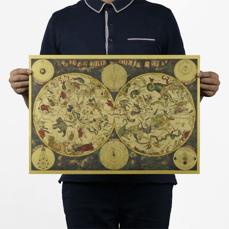 Oude Wereld Poster Zodiac Constellation Kaart Behang Vintage Retro Kraftpapier Poster Home Decor - MRSLM