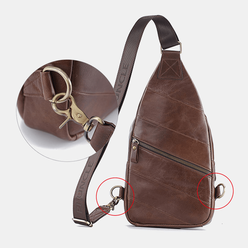 Men Genuine Leather Crossbody Bag Chest Bag - MRSLM
