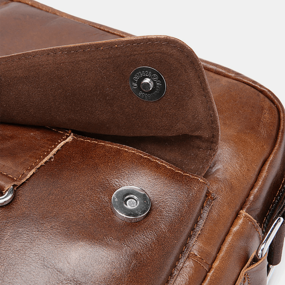 Men Business Retro Genuine Leather Waterproof Wear-Resisting Crossbody Bag - MRSLM
