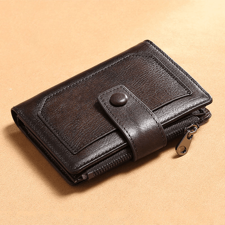 Men Genuine Leather Multifunction Large Capacity Retro Cowhide Card Holder Money Clip Coin Purse Wallet - MRSLM