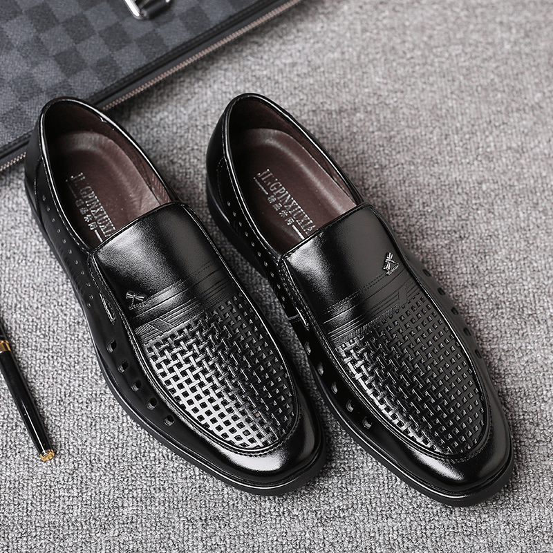 Men Microfiber Leather Breathable Hollow Out Casual Dress Shoes - MRSLM