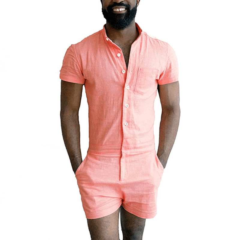 Mens Summer Fashion Pure Color Rompers Jumpsuits - MRSLM