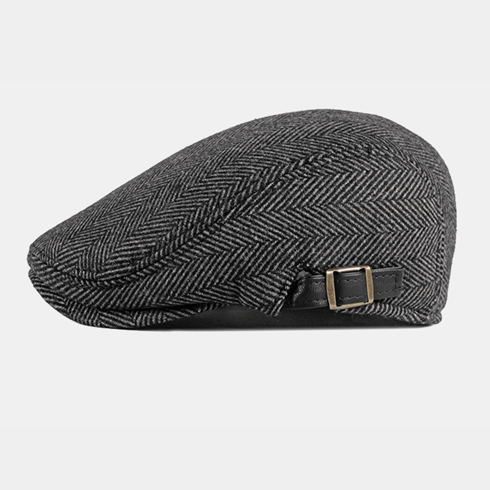 Men Autumn Winter Warm Herringbone Berets British Retro Adjustable Newsboy Hat Forward Hat - MRSLM