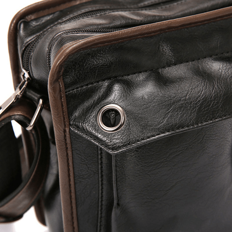 Men Double Layer Multi-Pocket Crossbody Bags Fashion Casual Headphone Hole Design 14 Inch Laptop Bag Shoulder Bag - MRSLM
