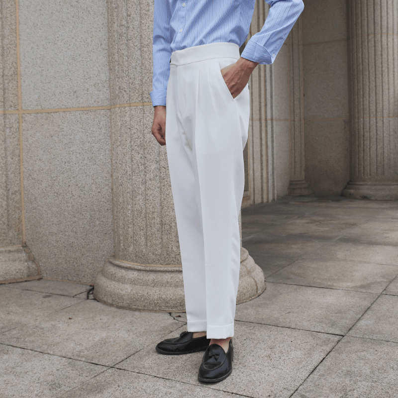 Paris Buckle Double Pleated Curled Side Gentleman Neapolitan Non-Iron Casual Pants - MRSLM