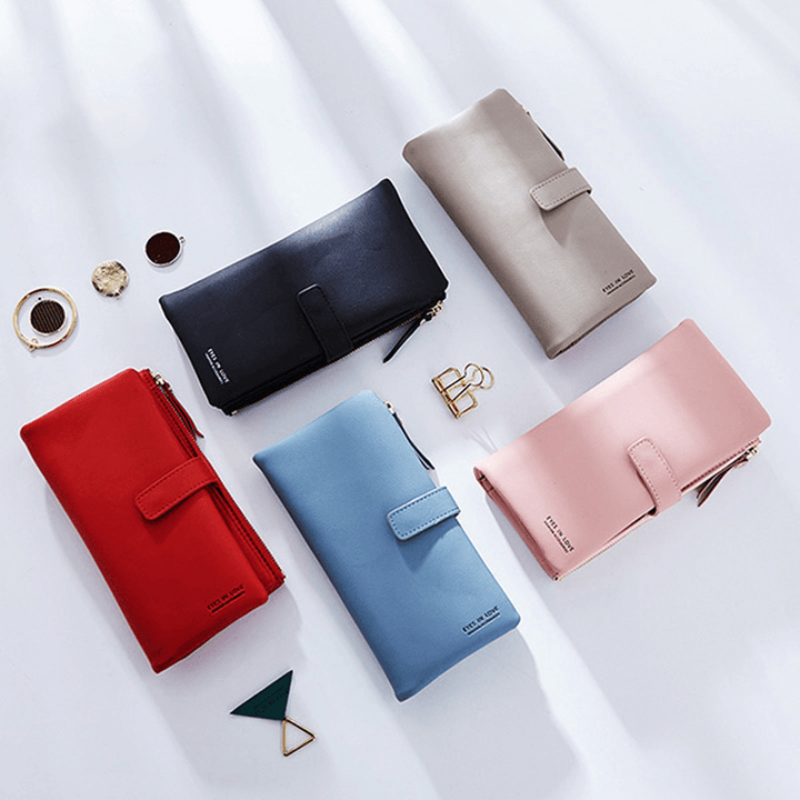 Women Faux Leather Tri-Fold 22 Card Slot Wallet Casual Solid Phone Purse Long Wallet - MRSLM