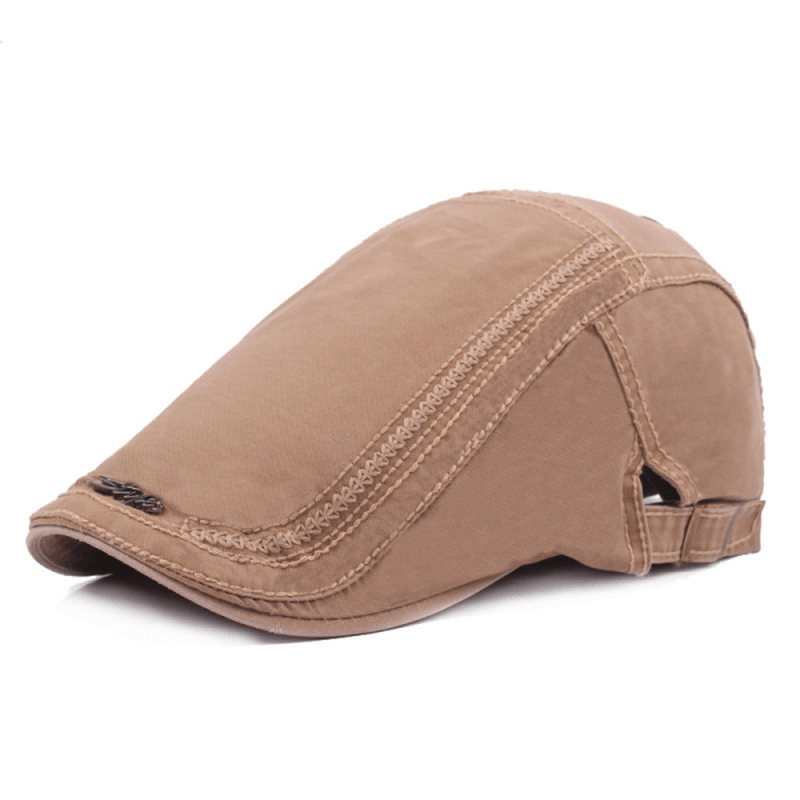 Men Women Cotton Washed Beret Hat Fashion Iron Label Buckle Adjustable Cabbie Golf Gentleman Caps - MRSLM