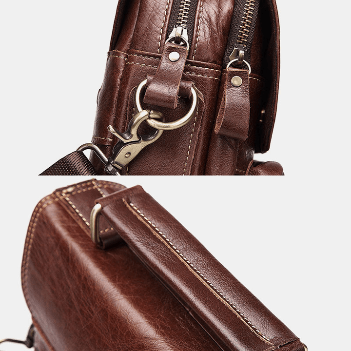 Men Vintage Genuine Leather Shoulder Bag Crossbody Bag Messenger Bag - MRSLM