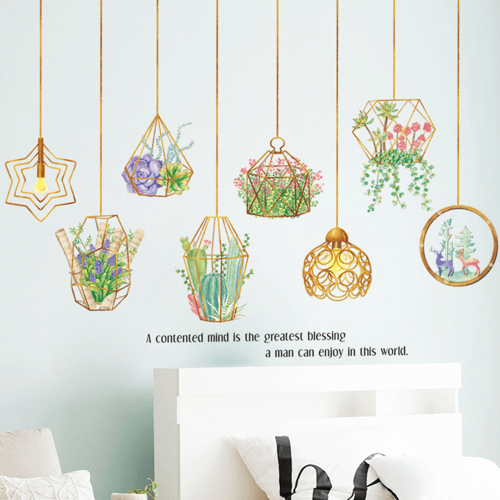 Creative DIY Plant Leaves Removable Wall Stickers Hanging Basket Flower for Bedroom Kitchen Kids Room Adhesive Sticker Decorations - MRSLM